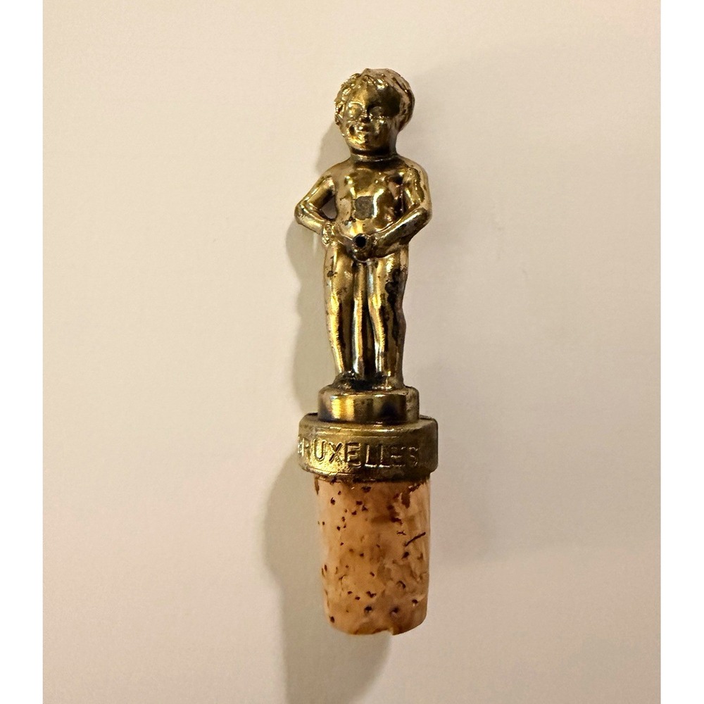 Vintage Manneken Pis Brussels Belgium Brass Cork Bottle Stopper Souvenir